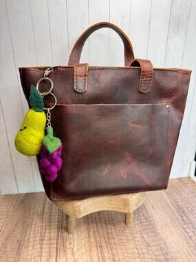 Set of 2!! Grapes Pear Fruit Bag Charm Fun Felted Wool Purse Charm Green Purple